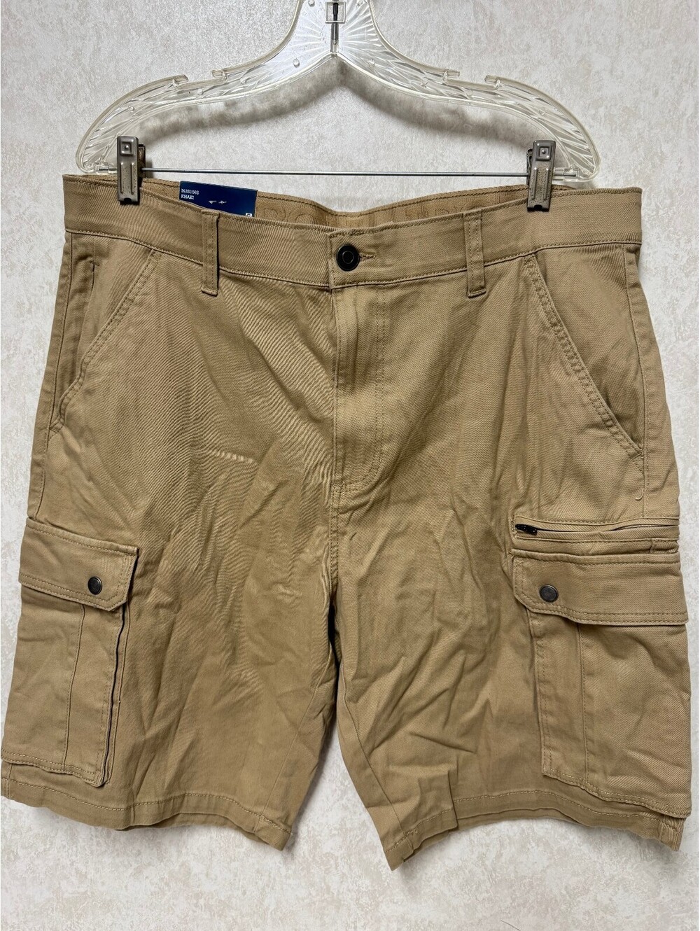 Iron Co. Mens Stretch Cargo Shorts Khaki Regular Fit Size 38 NWT